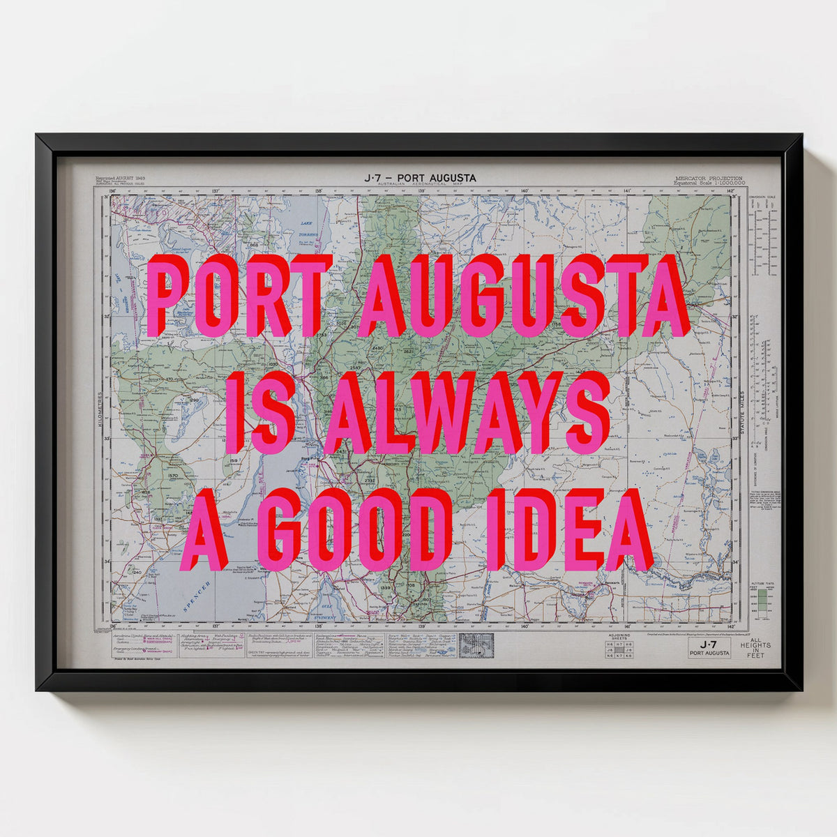 Port Augusta Retro Pop Art Map Print (landscape) - black frame mockup - Magic Posters Bold