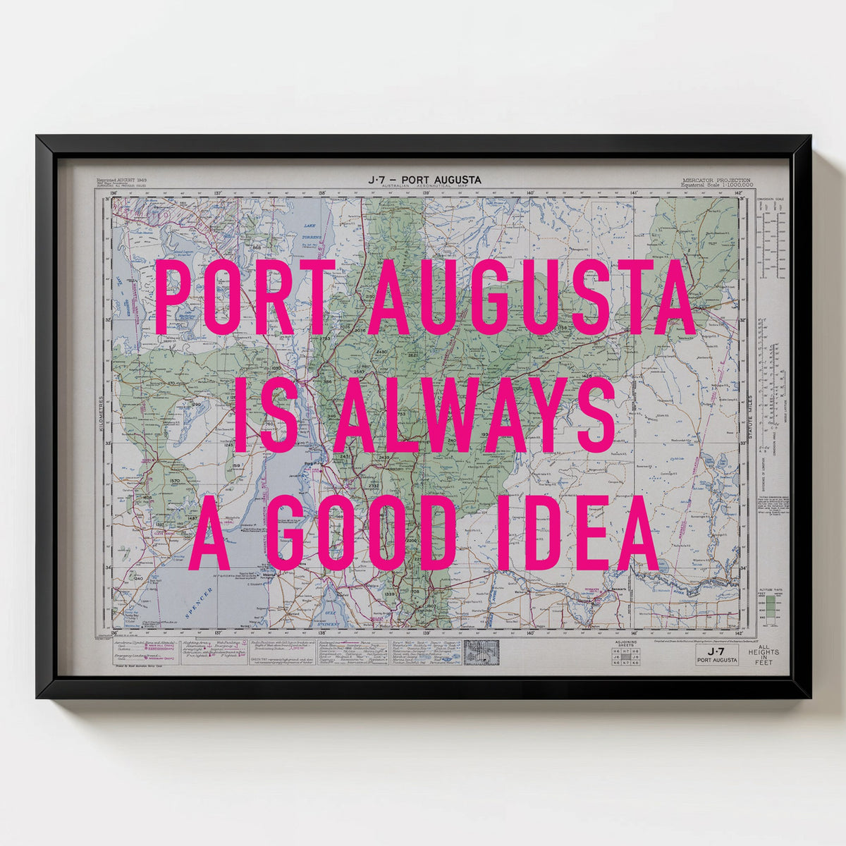 Port Augusta Retro Pop Art Map Print (landscape) - black frame mockup - Magic Posters