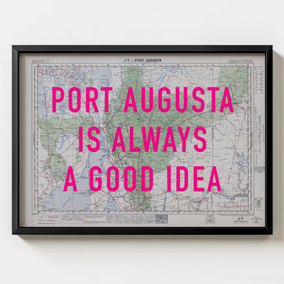 Port Augusta Retro Pop Art Map Print (landscape) - black frame mockup - Magic Posters
