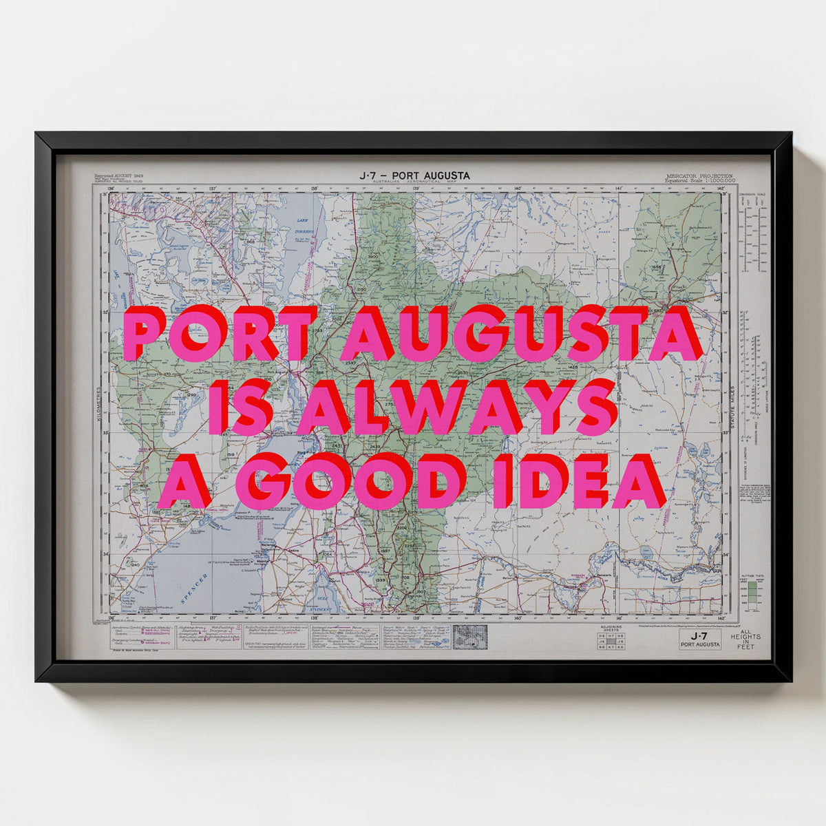 Port Augusta Retro Pop Art Map Print (landscape) - black frame mockup - Magic Posters