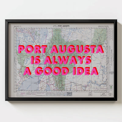 Port Augusta Retro Pop Art Map Print (landscape) - black frame mockup - Magic Posters