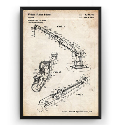 Portable Crane With Extendable Boom 1972 Patent Print - Magic Posters