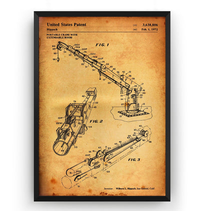 Portable Crane With Extendable Boom 1972 Patent Print - Magic Posters