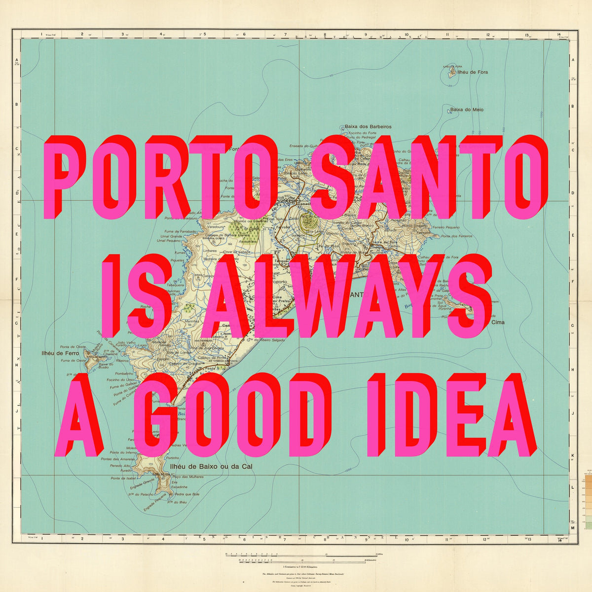 Porto Santo Retro Pop Art Map Print (square)