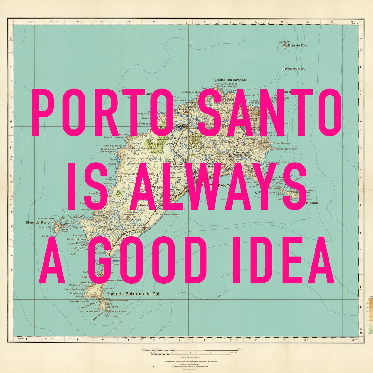 Porto Santo Retro Pop Art Map Print (square)