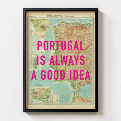 Portugal Retro Pop Art Map Print - black frame mockup - Magic Posters