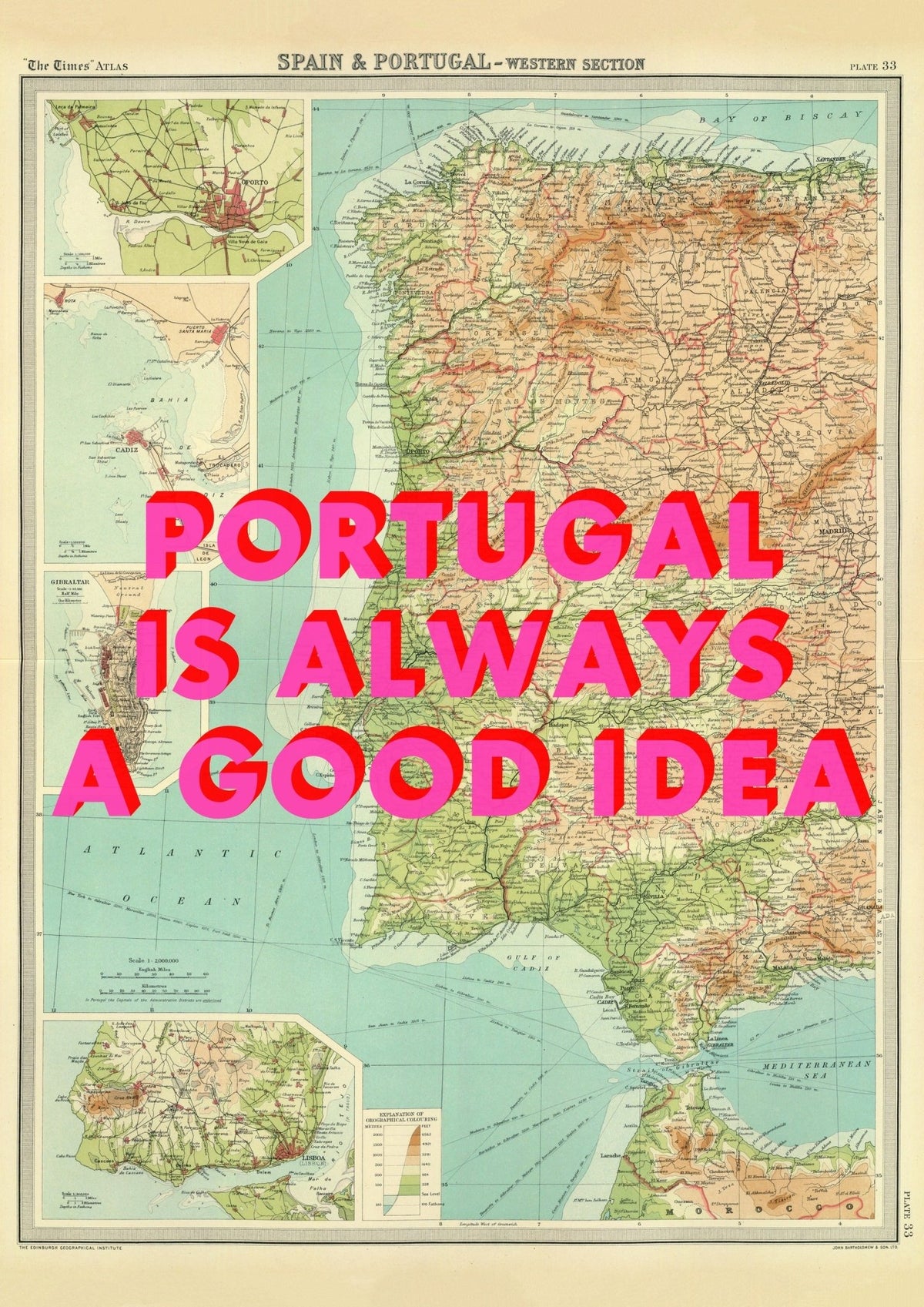 Portugal Retro Pop Art Map Print