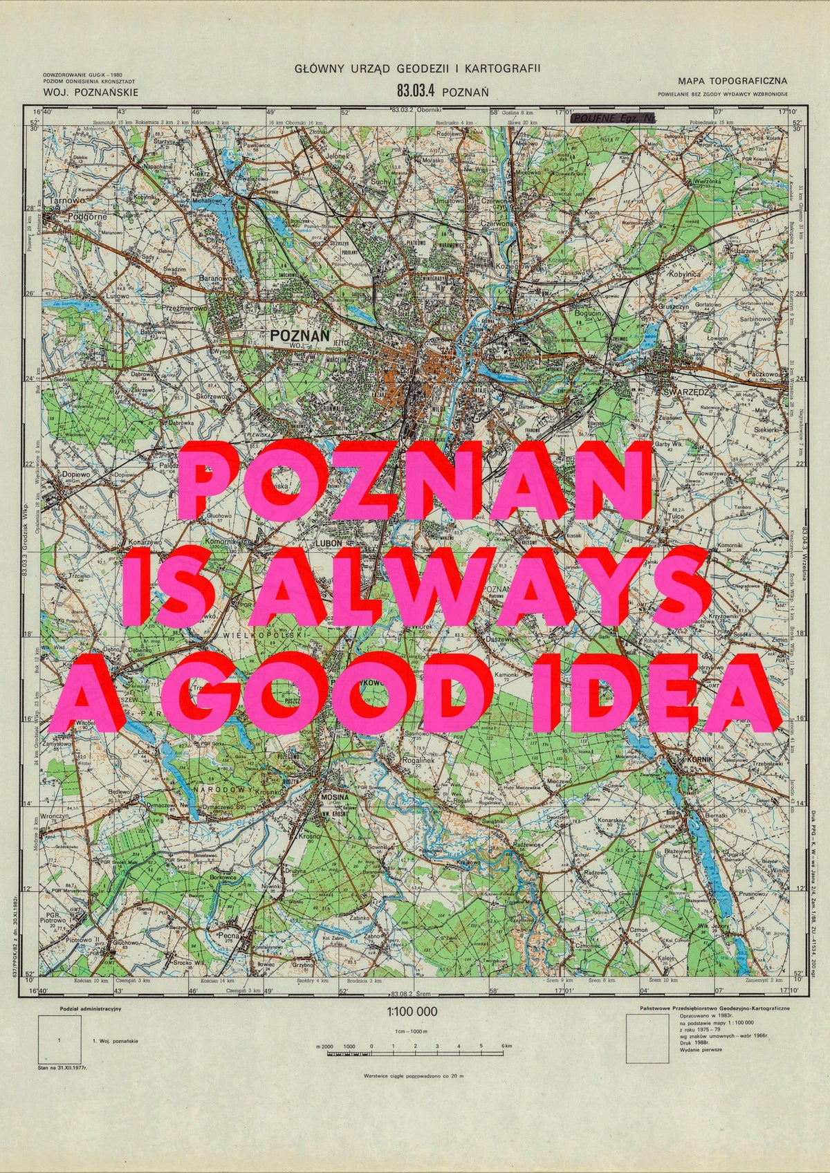 Poznań Retro Pop Art Map Print (portrait) - Magic Posters