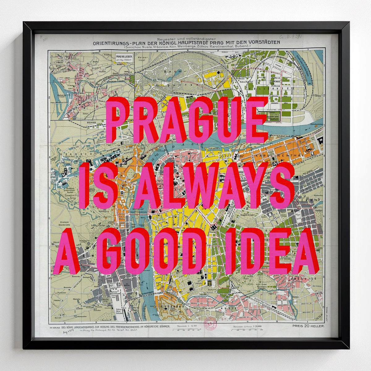 Prague Retro Pop Art Map Print - black frame mockup - Magic Posters