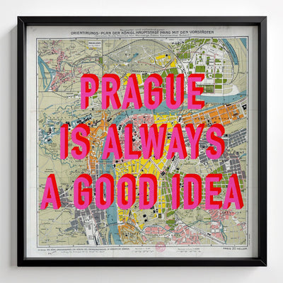 Prague Retro Pop Art Map Print - black frame mockup - Magic Posters