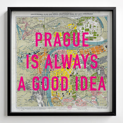 Prague Retro Pop Art Map Print - black frame mockup - Magic Posters