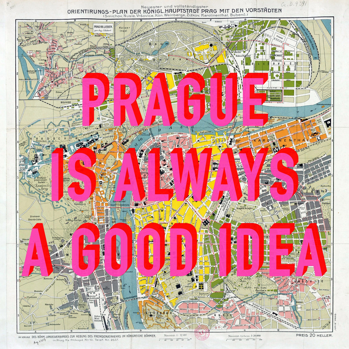 Prague Retro Pop Art Map Print