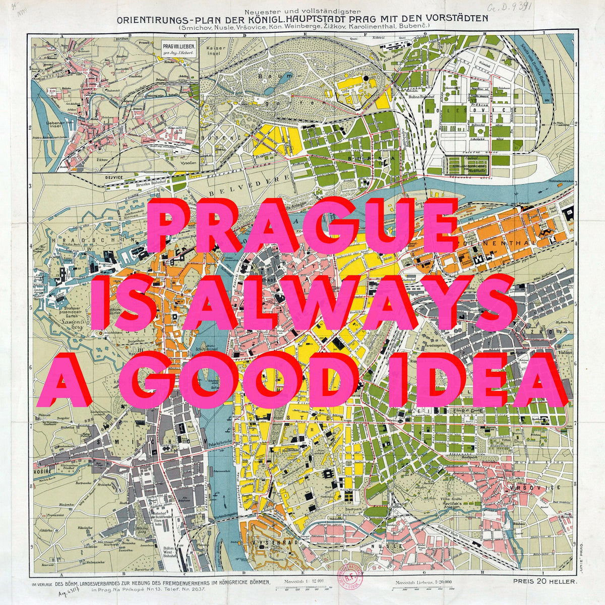 Prague Retro Pop Art Map Print