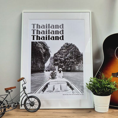 Personalised Retro Holiday Travel Black And White Photo Print - Magic Posters