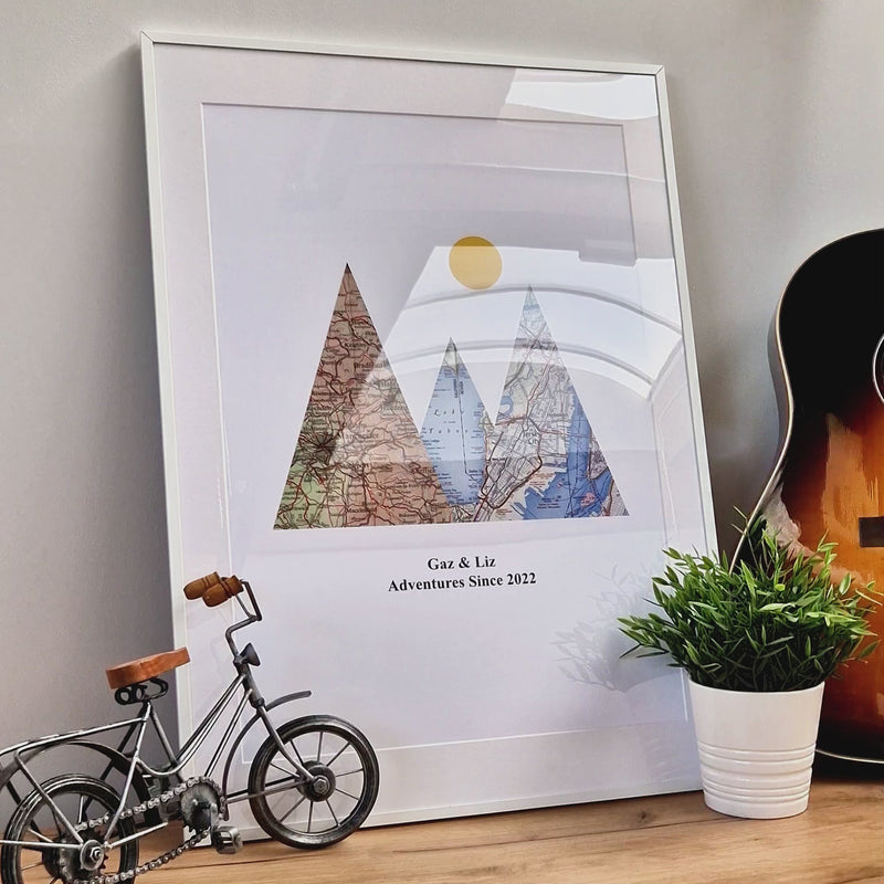 Personalised Travel Map Mountain Print - Portrait - Magic Posters