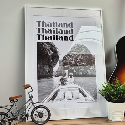 Personalised Retro Holiday Travel Black And White Photo Print - Magic Posters