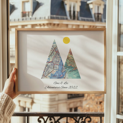 Personalised Travel Map Mountain Print - Magic Posters