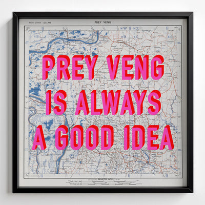 Prey Veng Retro Pop Art Map Print (square) - black frame mockup - Magic Posters Bold