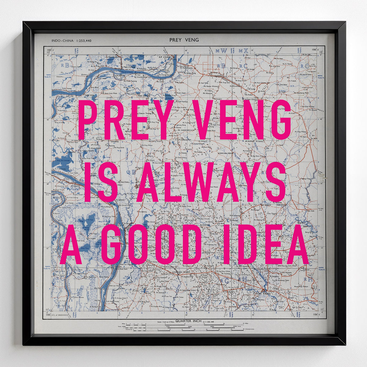Prey Veng Retro Pop Art Map Print (square) - black frame mockup - Magic Posters