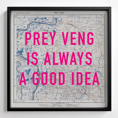 Prey Veng Retro Pop Art Map Print (square) - black frame mockup - Magic Posters