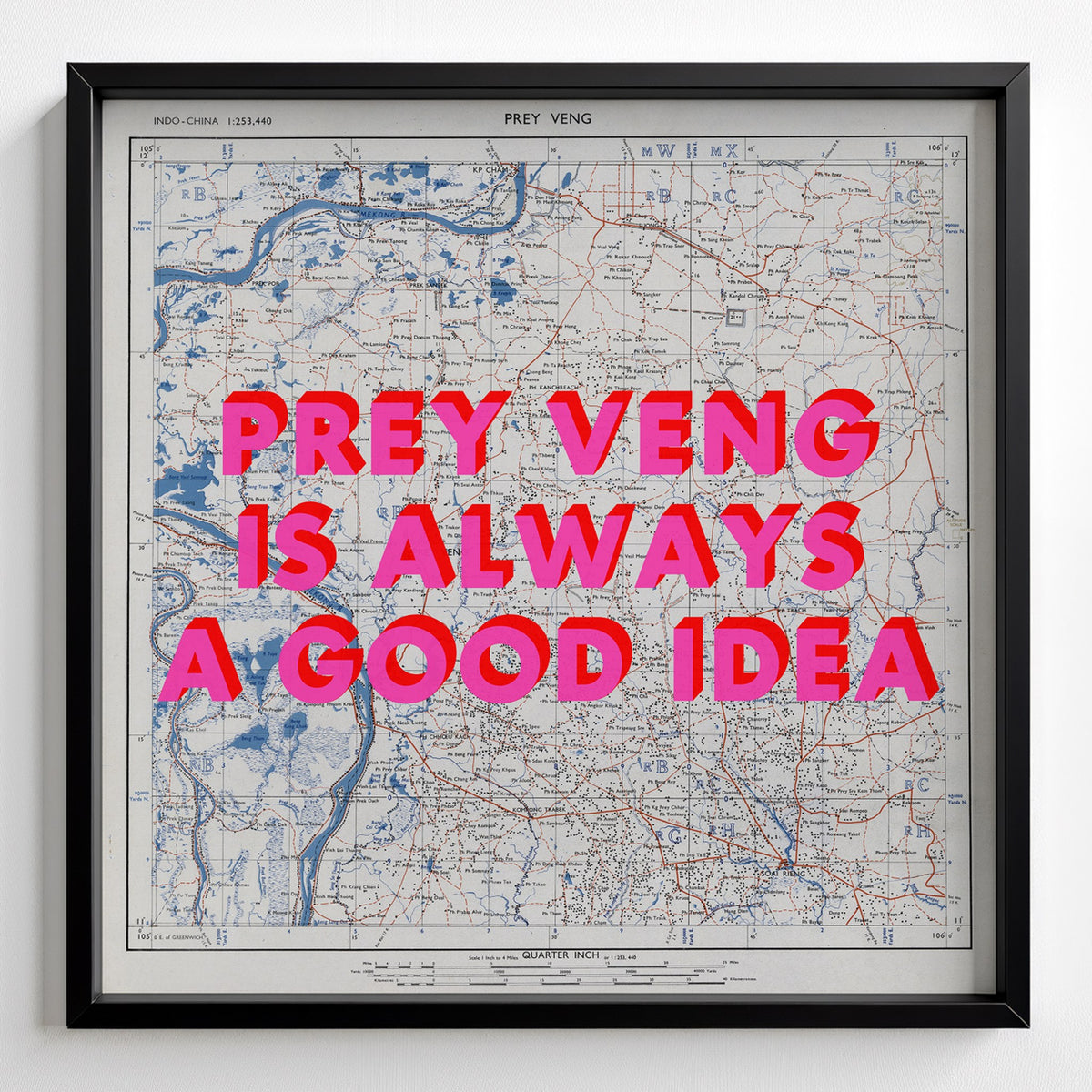 Prey Veng Retro Pop Art Map Print (square) - black frame mockup - Magic Posters