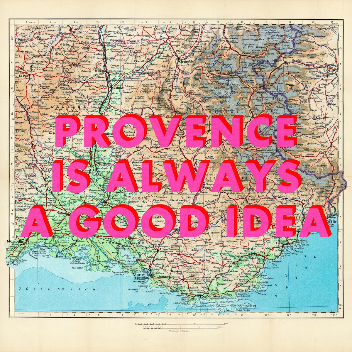 Provence Retro Pop Art Map Print (France)