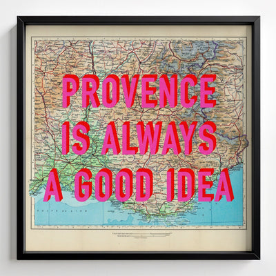 Provence Retro Pop Art Map Print (France) - black frame mockup - Magic Posters