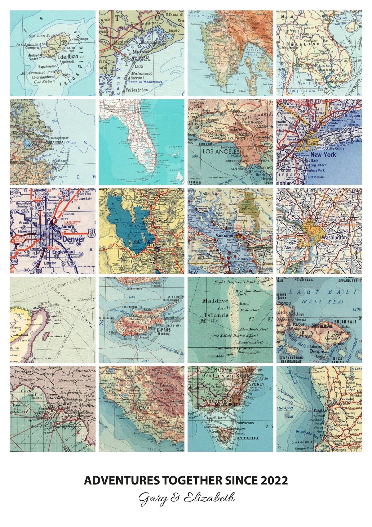 Personalised Travel Map Print (Square Modern)