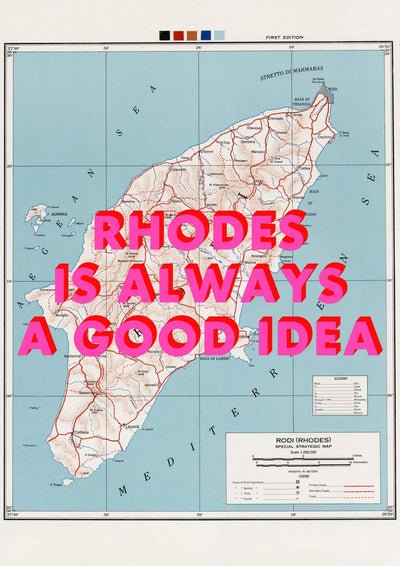 Rhodes Retro Pop Art Map Print (Greece)