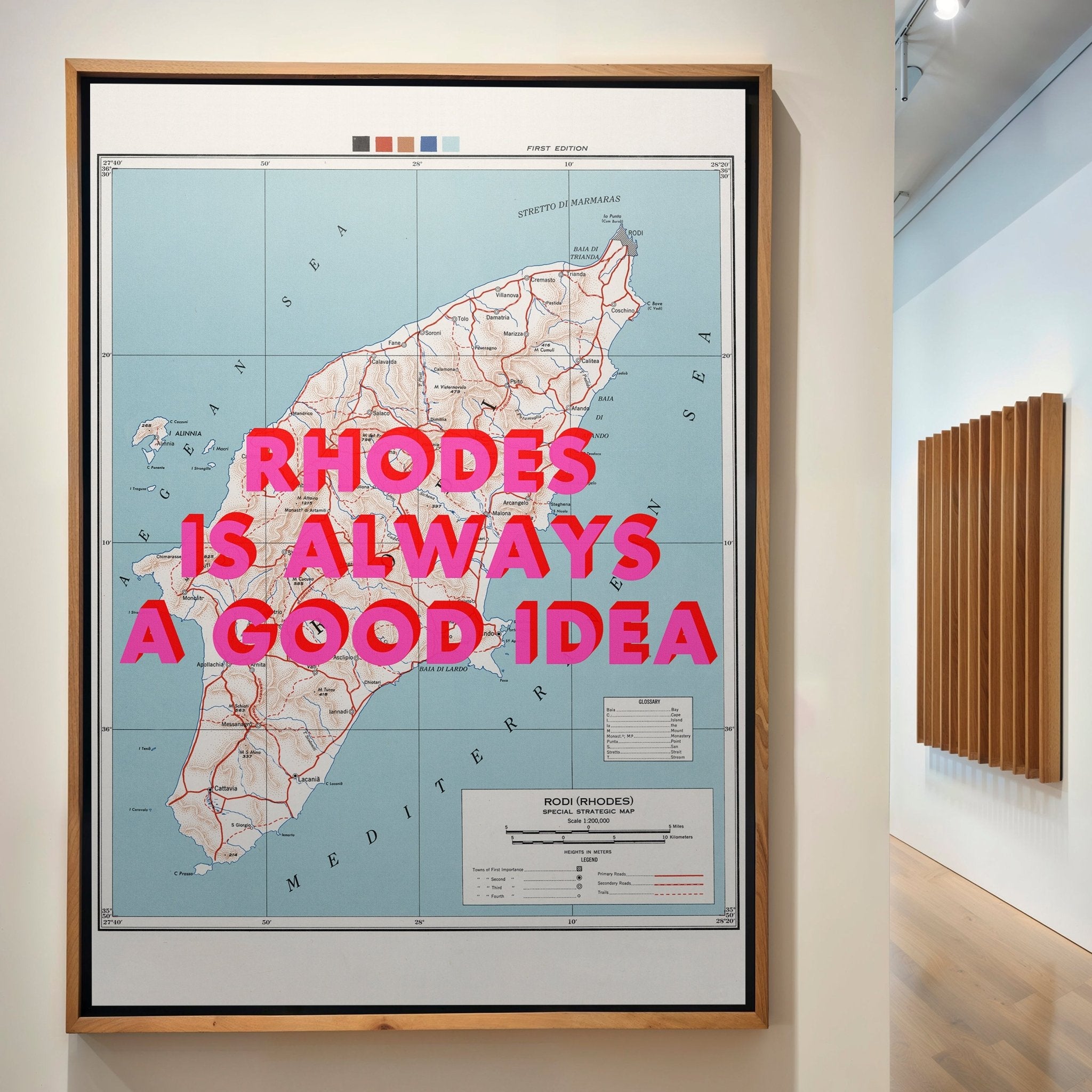 Rhodes Retro Pop Art Map Print (Greece) - Magic Posters