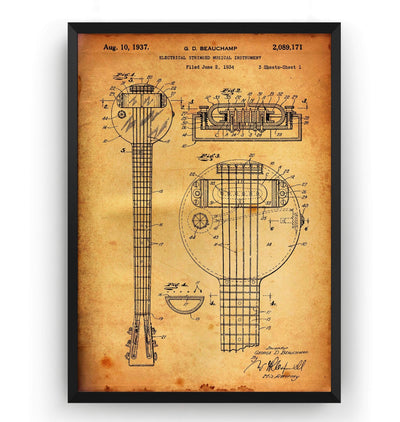 Rickenbacker Ro-Pat-In Frying Pan Electric Guitar Patent Print - Magic Posters