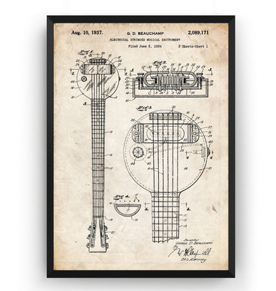 Rickenbacker Ro-Pat-In Frying Pan Electric Guitar Patent Print - Magic Posters