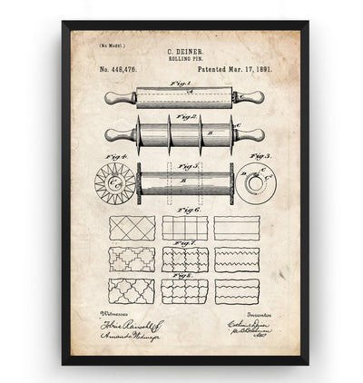 Rolling Pin 1891 Patent Print - Magic Posters