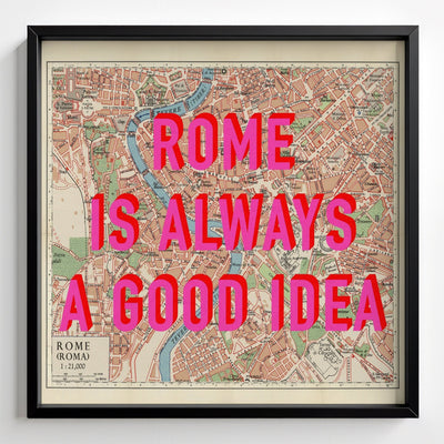 Rome (Italy) Retro Pop Art Map Print - black frame mockup - Magic Posters