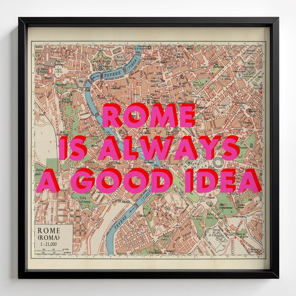 Rome (Italy) Retro Pop Art Map Print - black frame mockup - Magic Posters