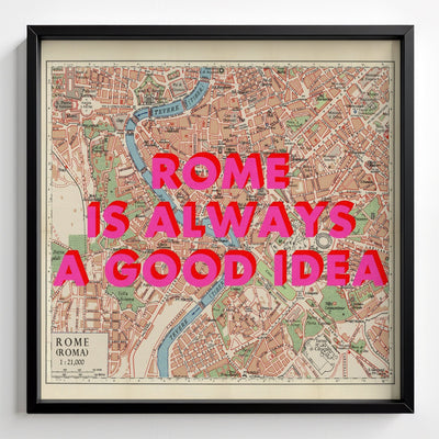 Rome (Italy) Retro Pop Art Map Print - black frame mockup - Magic Posters