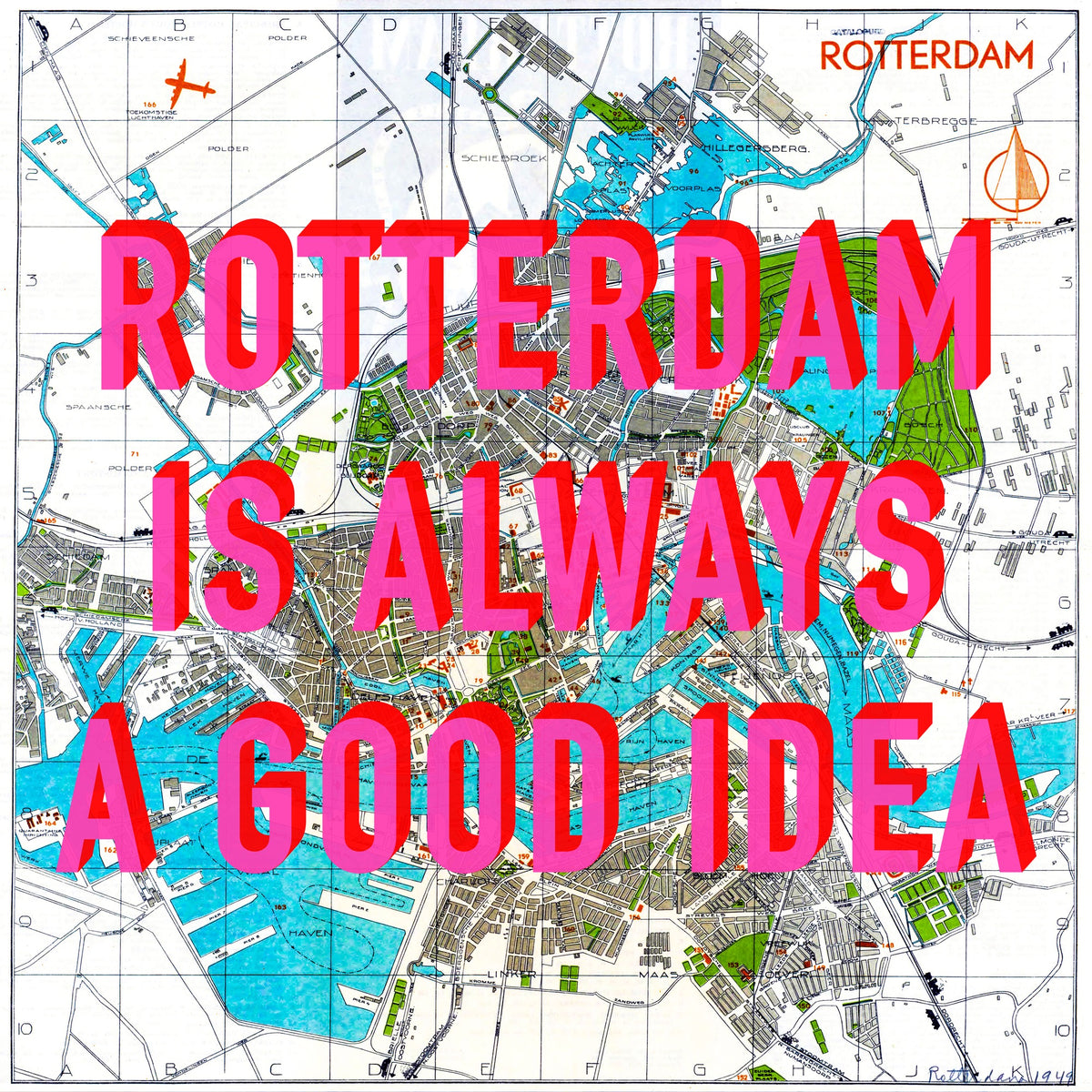 Rotterdam Retro Pop Art Map Print (square)