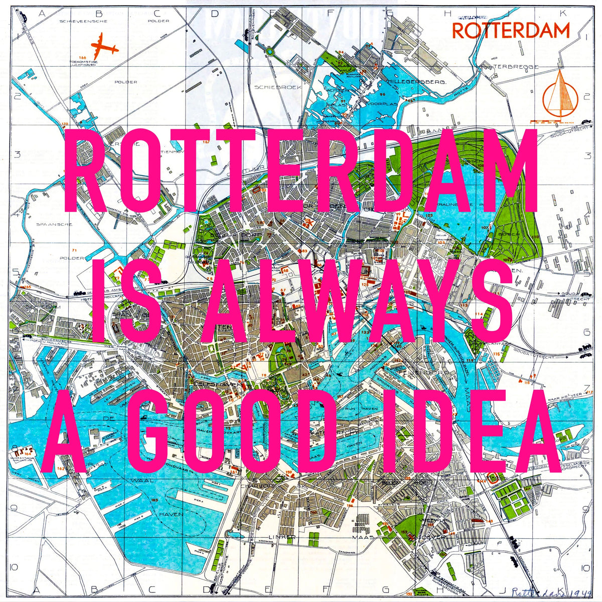 Rotterdam Retro Pop Art Map Print (square)