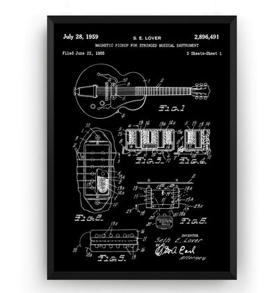 S. E. Lover Humbucker Pickup Broadkaster Guitar 1959 Patent Print - Magic Posters