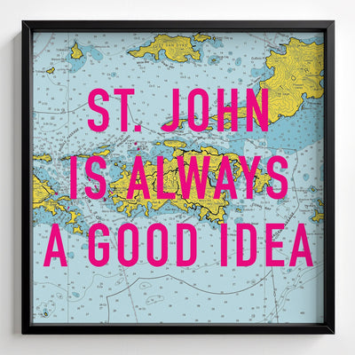Saint John Retro Pop Art Map Print (U.S. Virgin Islands) - black frame mockup - Magic Posters