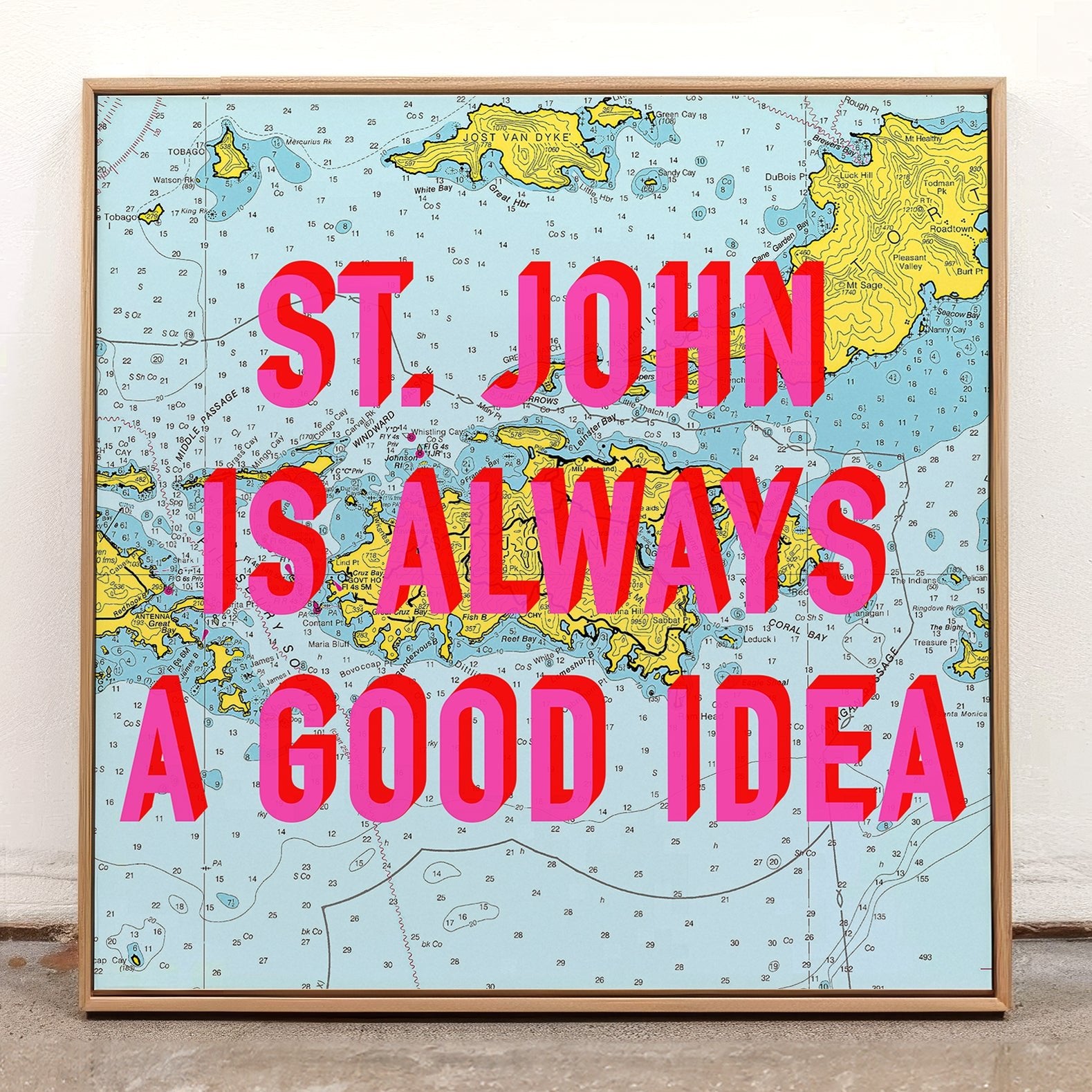 Saint John Retro Pop Art Map Print (U.S. Virgin Islands) - Magic Posters
