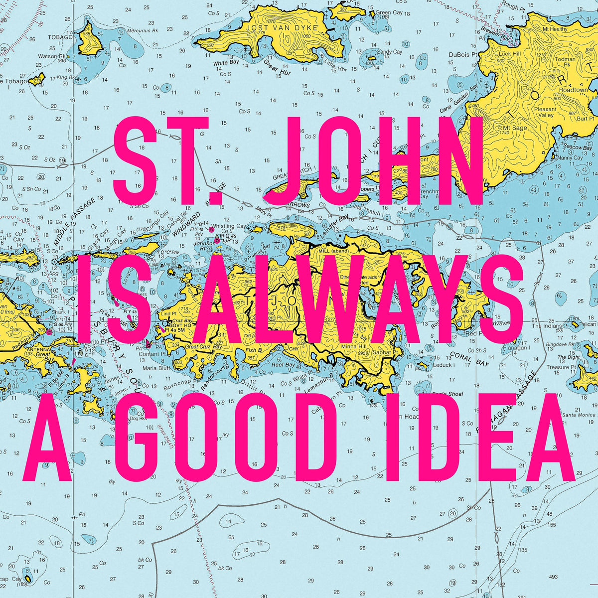 Saint John Retro Pop Art Map Print (U.S. Virgin Islands)