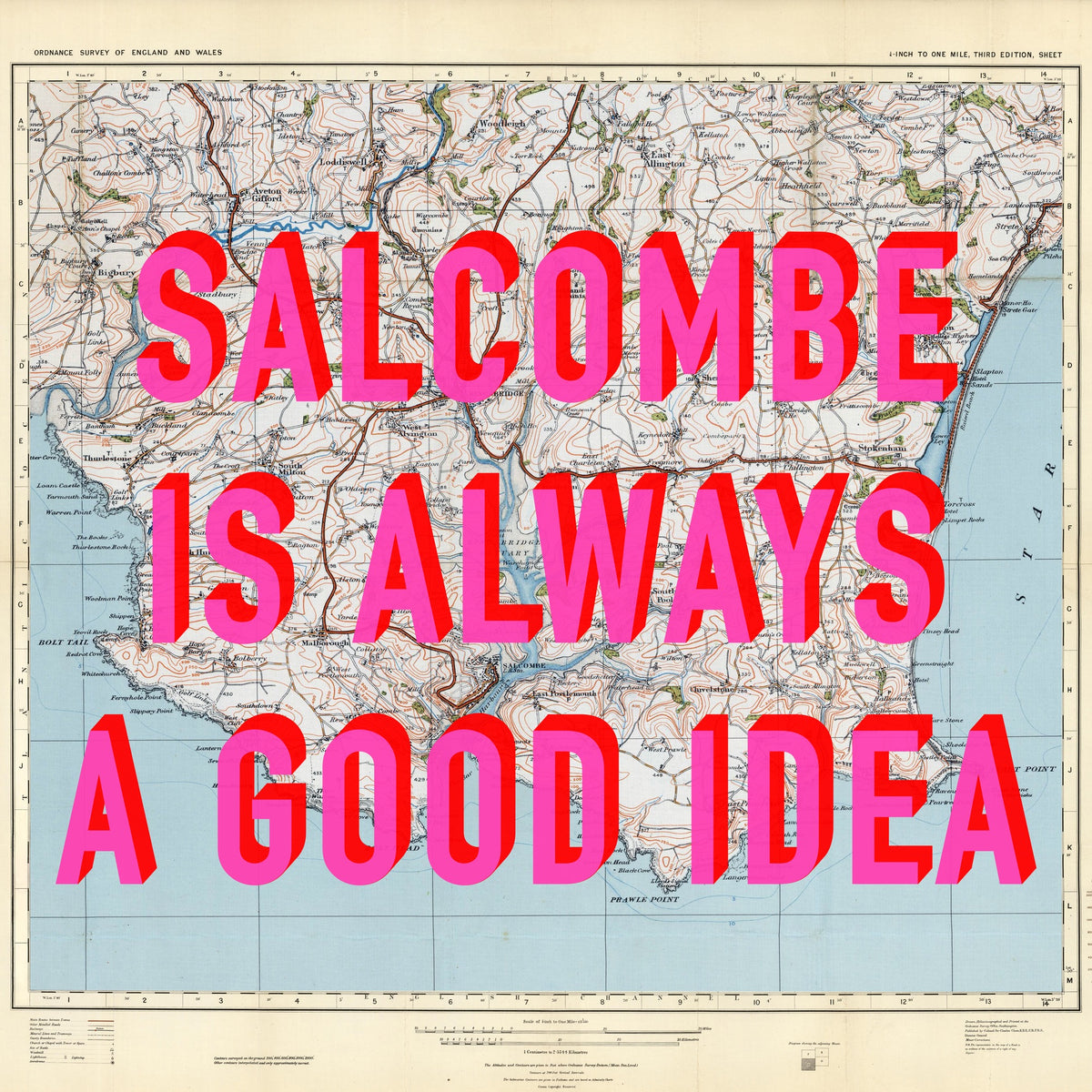 Salcombe Retro Pop Art Map Print (square)
