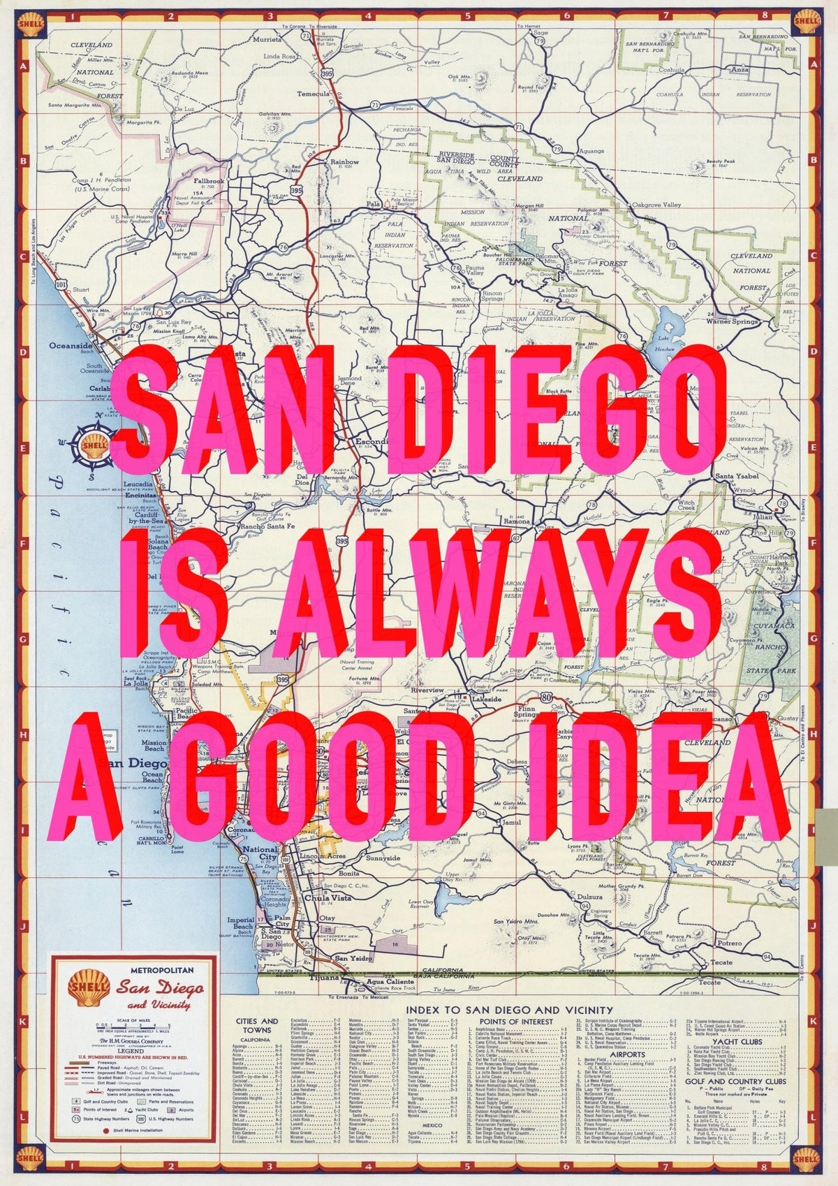 San Diego Retro Pop Art Map Print (portrait)
