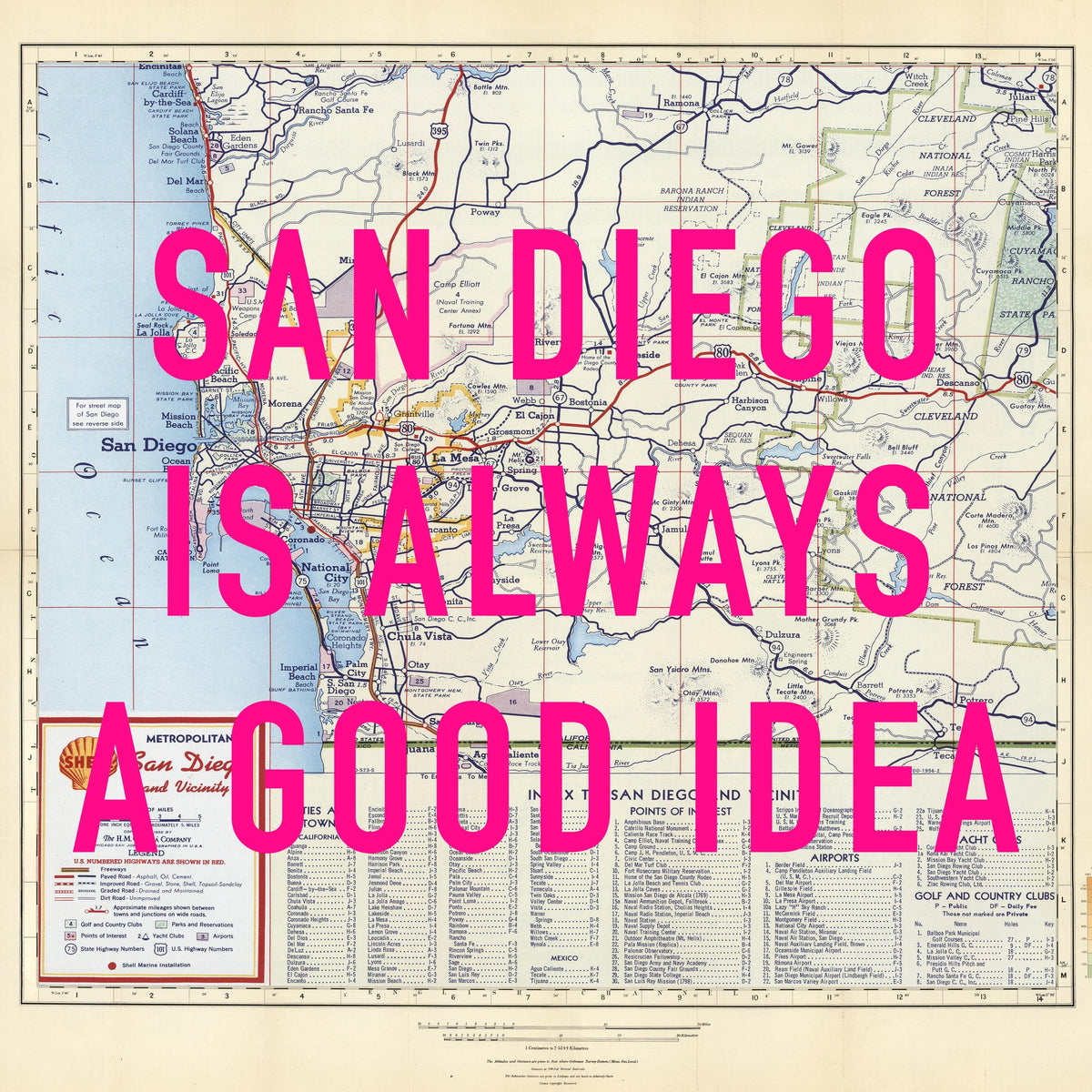 San Diego Retro Pop Art Map Print (Square)