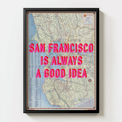 San Francisco Retro Pop Art Map Print (portrait) - black frame mockup - Magic Posters