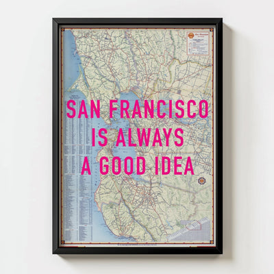 San Francisco Retro Pop Art Map Print (portrait) - black frame mockup - Magic Posters