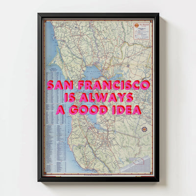 San Francisco Retro Pop Art Map Print (portrait) - black frame mockup - Magic Posters