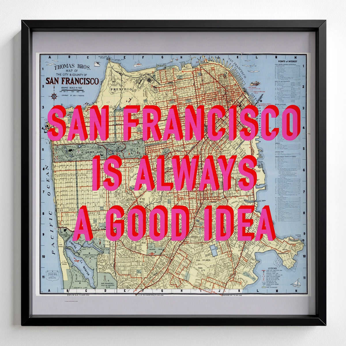 San Francisco Retro Pop Art Map Print (Square) - black frame mockup - Magic Posters