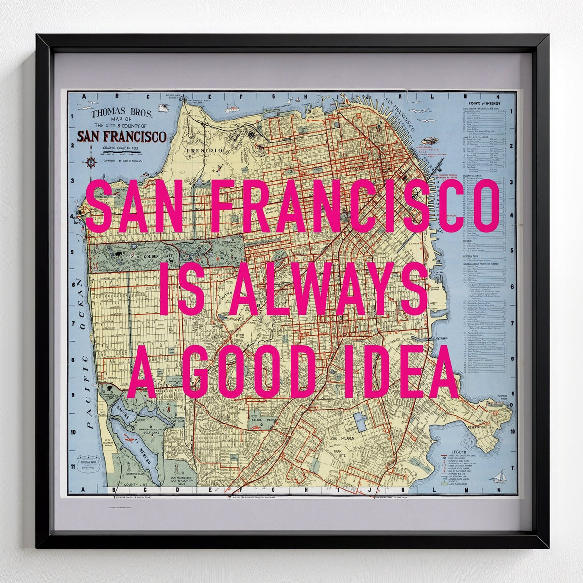San Francisco Retro Pop Art Map Print (Square) - black frame mockup - Magic Posters